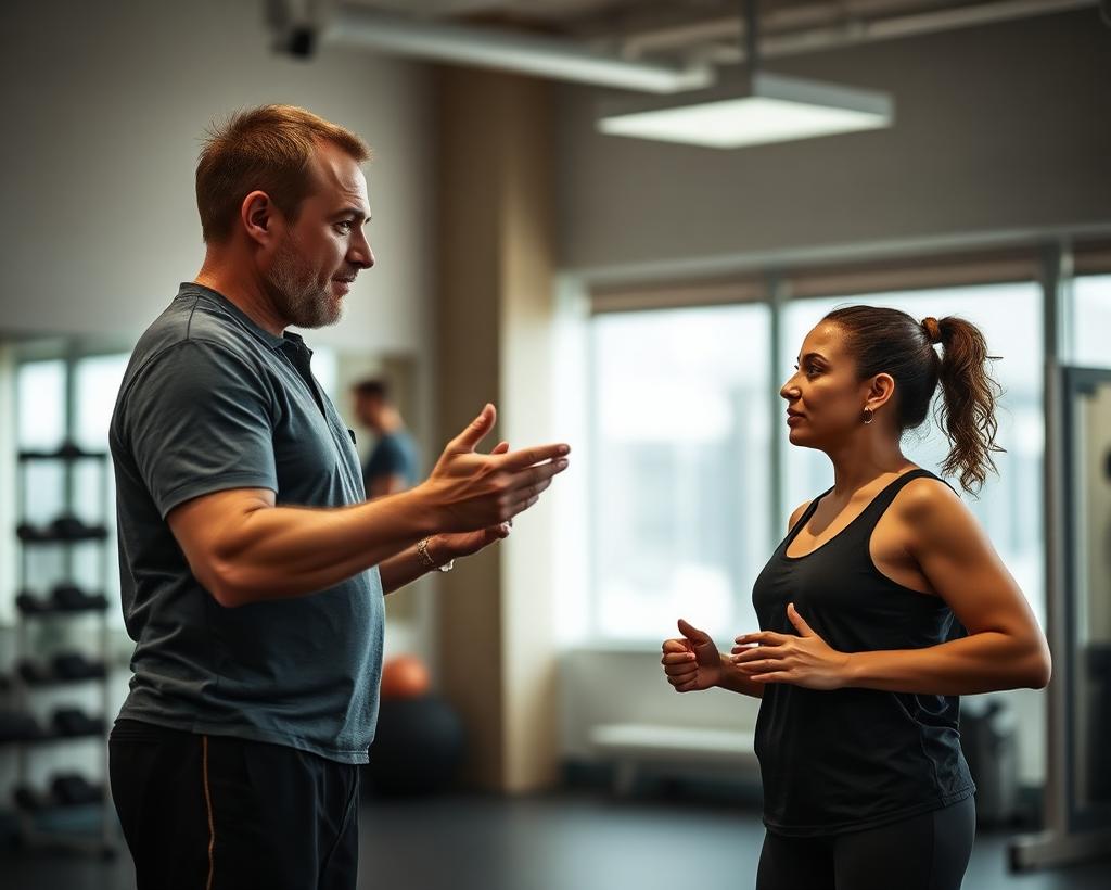 Exercise physiologist encouraging a client during a session